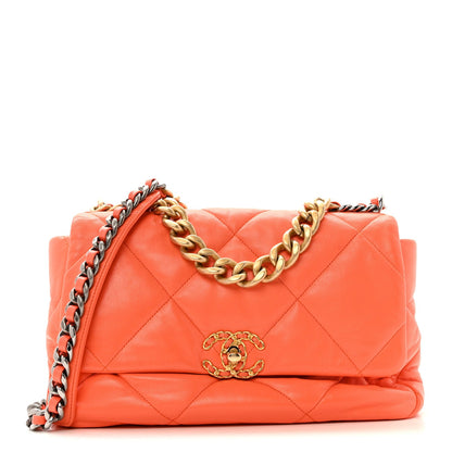 Chanel Lambskin Quilted Large Chanel 19 Flap Orange