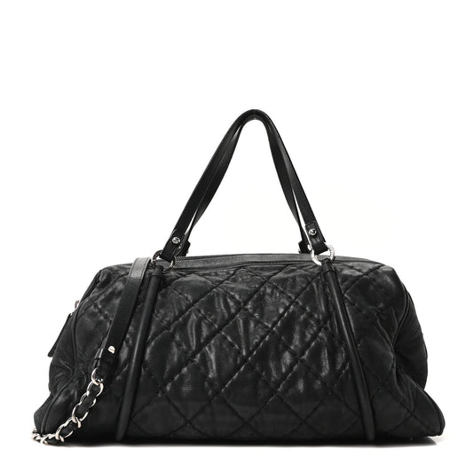 Chanel Iridescent Calfskin Quilted Relax CC Bowler Bag Black