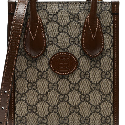 Gucci GG Supreme Monogram Azalea Calfskin Mini Retro Interlocking G Tote Bag Beige Ebony Brown Sugar