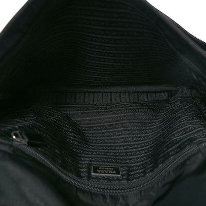 Prada Tessuto Nylon Saffiano Single Snap Buckle Flap Messenger Bag Black