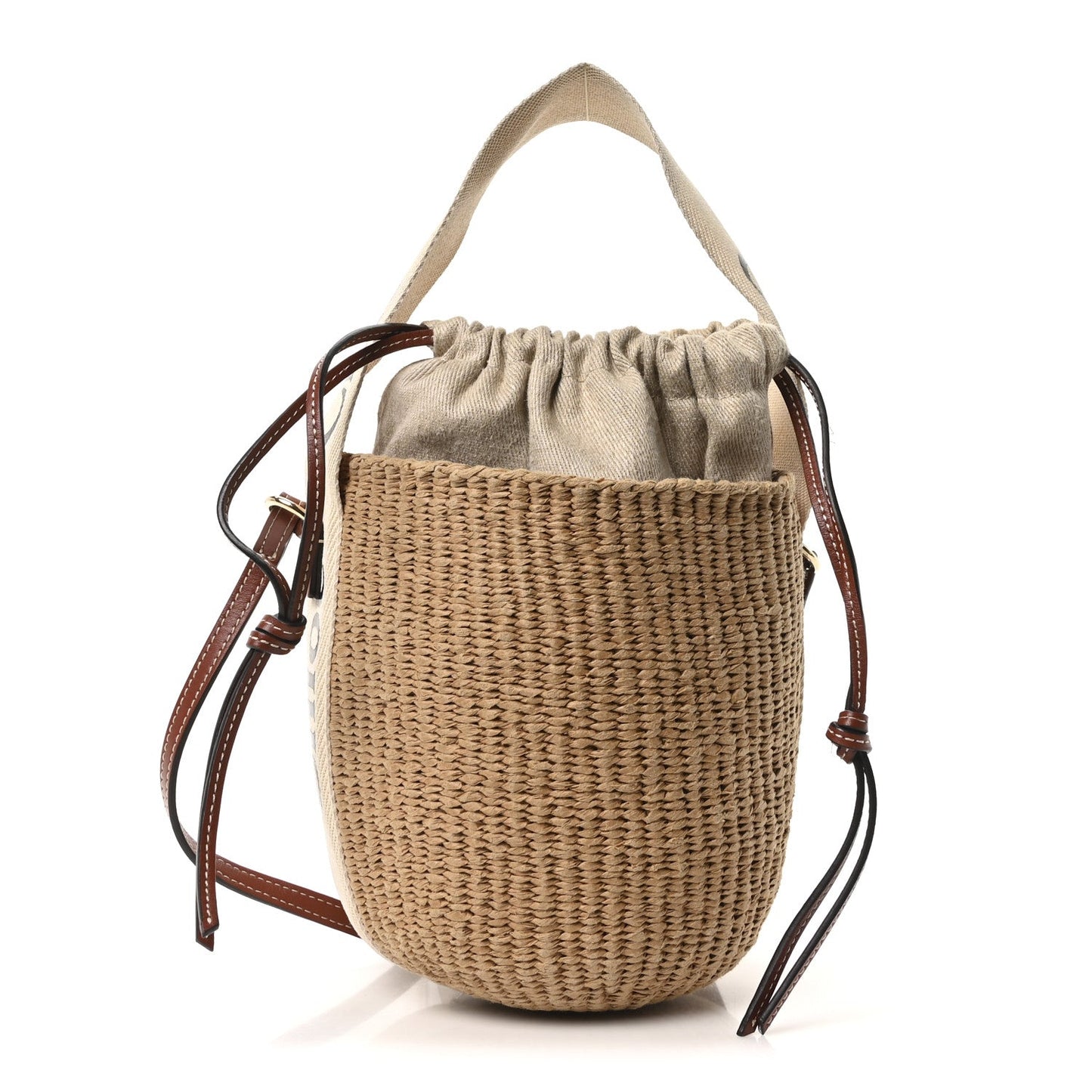 Chloe Raffia Calfskin Small Woody Basket Bag Brown