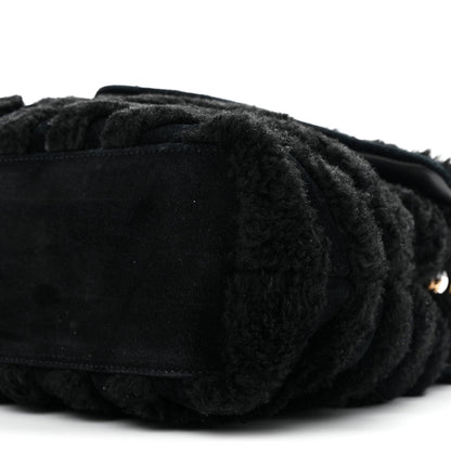 Saint Laurent Shearling Y Quilted Monogram Medium Loulou Chain Satchel Black