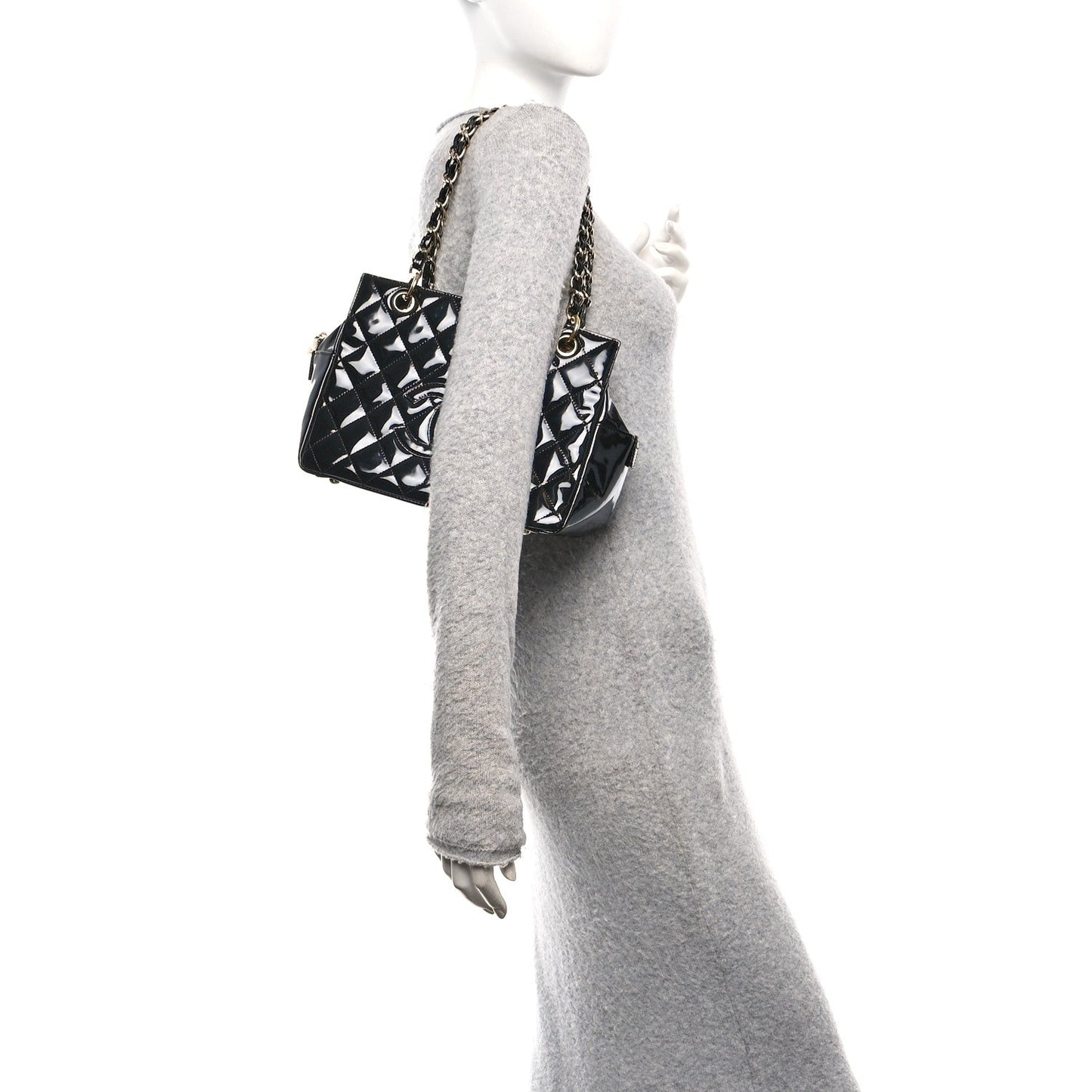 Chanel Patent Quilted Petit Timeless Tote PTT Black