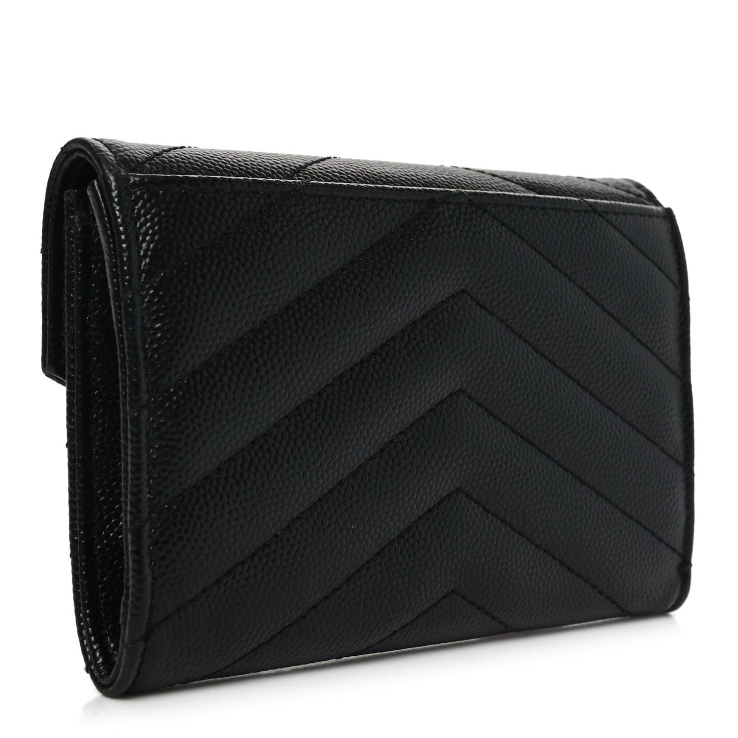 Saint Laurent Grain De Poudre Matelasse Chevron Small Monogram Envelope Wallet Black