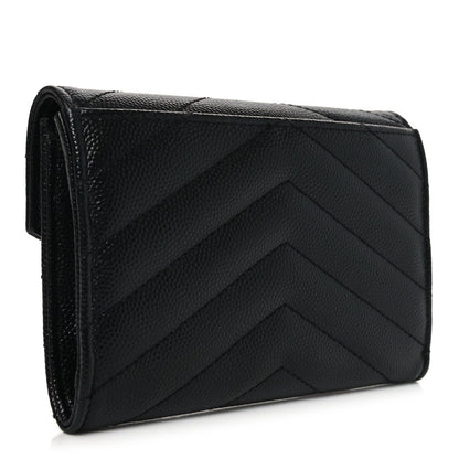 Saint Laurent Grain De Poudre Matelasse Chevron Small Monogram Envelope Wallet Black