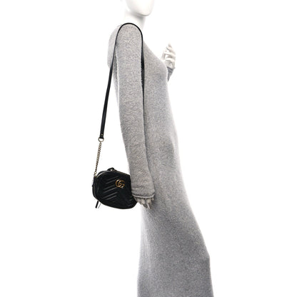 Gucci Calfskin Matelasse Mini GG Marmont Chain Shoulder Bag Black
