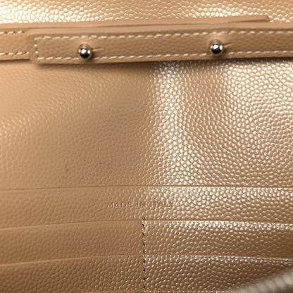Saint Laurent Grain De Poudre Matelasse Chevron Monogram Chain Wallet Taupe