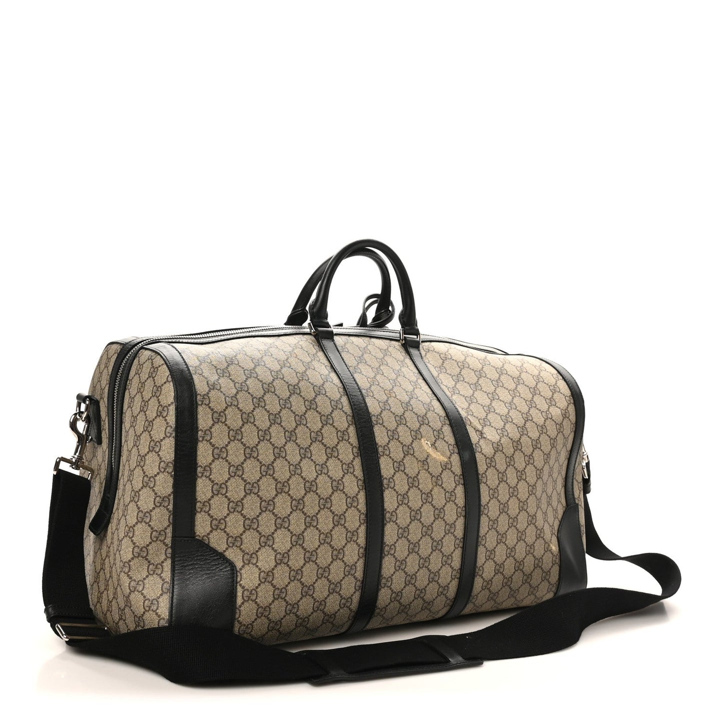 Gucci GG Supreme Monogram Selleria Calfskin Large Duffle Beige Ebony Black