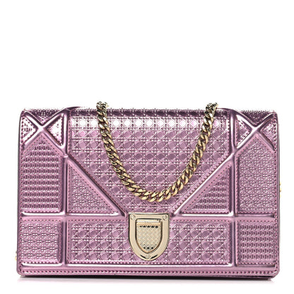 Christian Dior Metallic Patent Micro-Cannage Diorama Wallet on Chain Pouch Pink