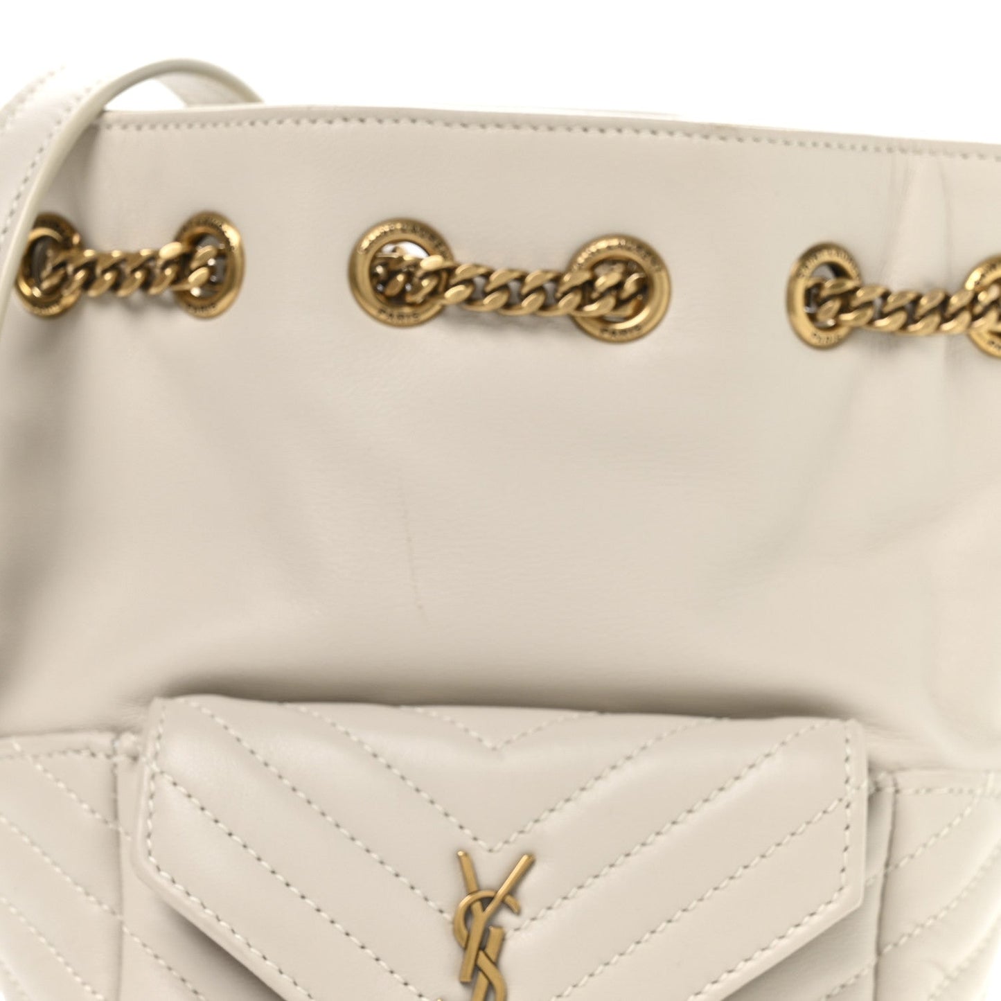 Saint Laurent Lambskin Matelasse Monogram Joe Nano Bucket Bag Crema Soft