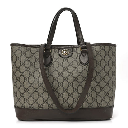 Gucci GG Supreme Monogram Textured Calfskin Small Ophidia Shoulder Tote Bag Beige Ebony New Acero