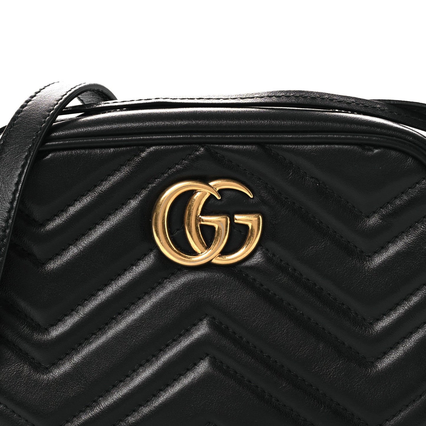 Gucci Calfskin Matelasse Mini GG Marmont Chain Shoulder Bag Black