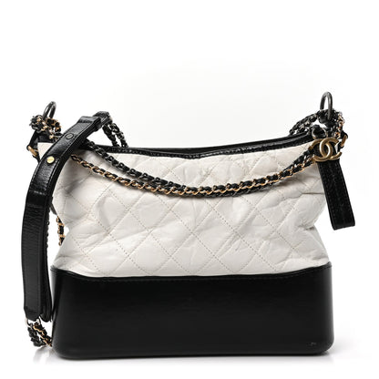 Chanel Aged Calfskin Quilted Medium Gabrielle Hobo Black White