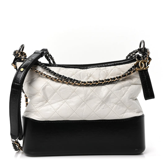 Chanel Aged Calfskin Quilted Medium Gabrielle Hobo Black White
