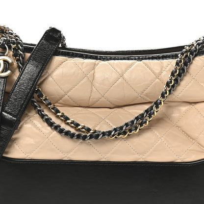 Chanel Aged Calfskin Quilted Medium Gabrielle Hobo Beige Black