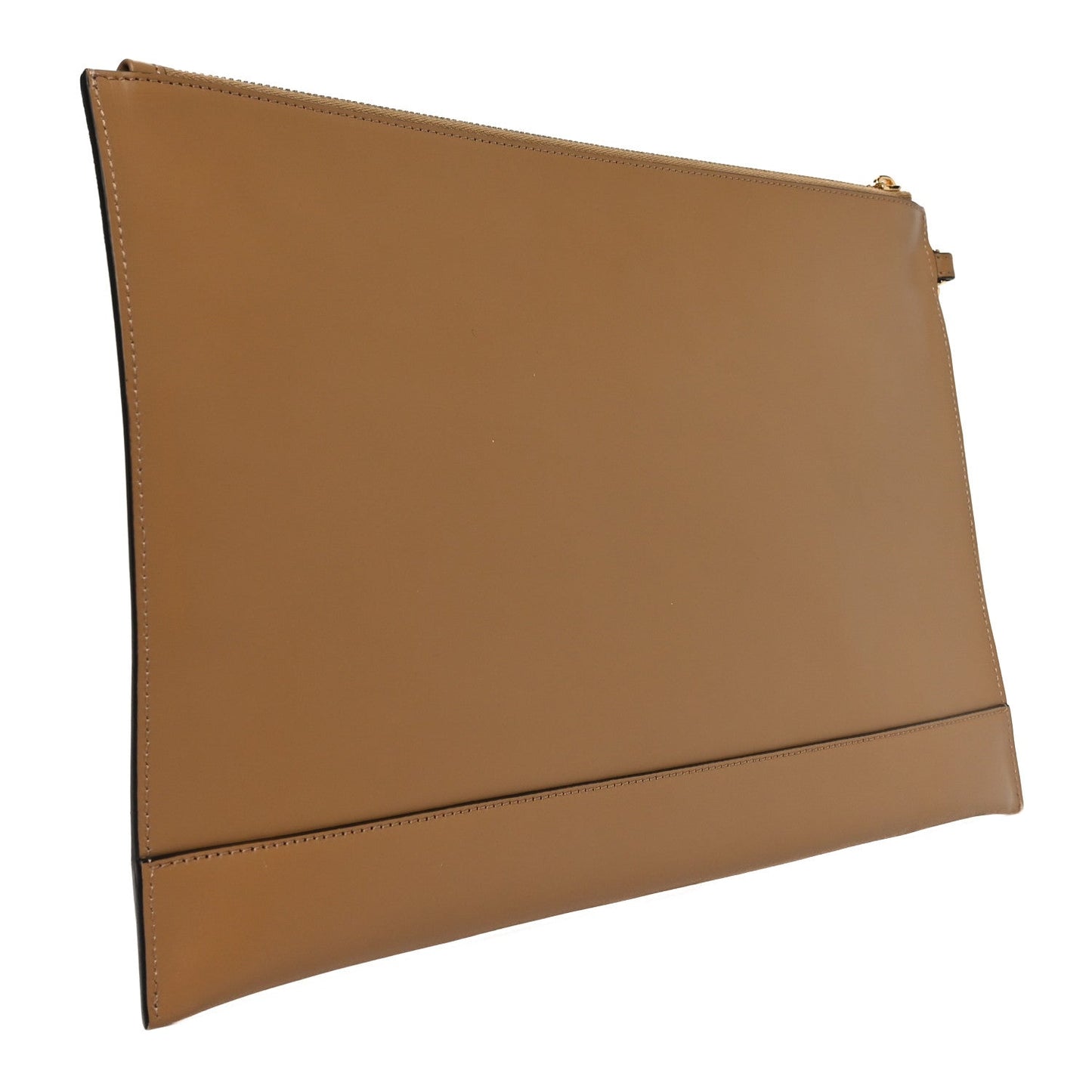 Fendi Vitello King Logo Embossed Large Flat Pouch Miele Scuro