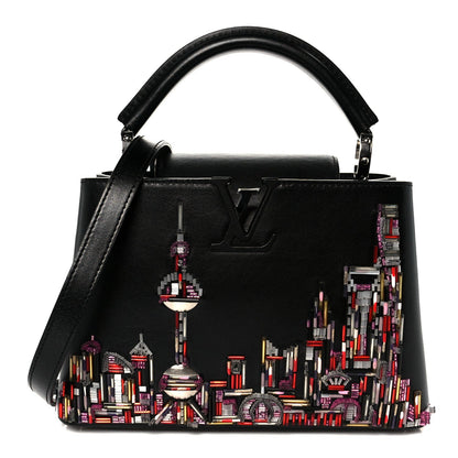 Louis Vuitton Calfskin Karung Beaded Shanghai Skyline Capucines BB Black