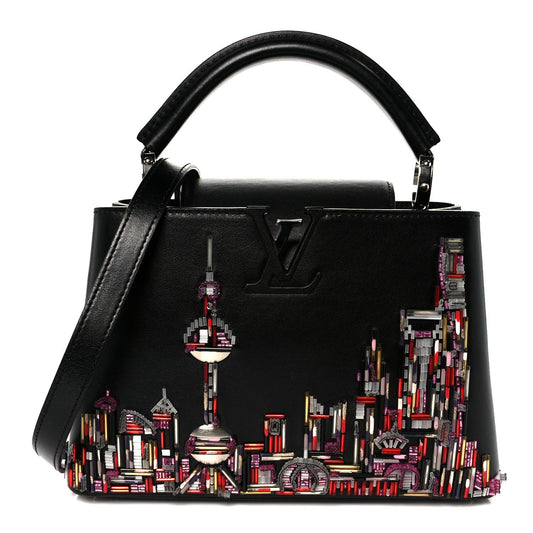 Louis Vuitton Calfskin Karung Beaded Shanghai Skyline Capucines BB Black