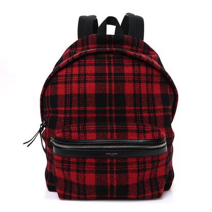 Saint Laurent Wool Tartan City Backpack Red Black