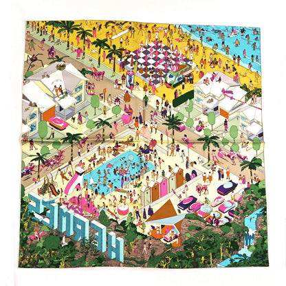 Hermes Silk On The Beach Scarf 90 Jaune Soleil Vert Multicolor