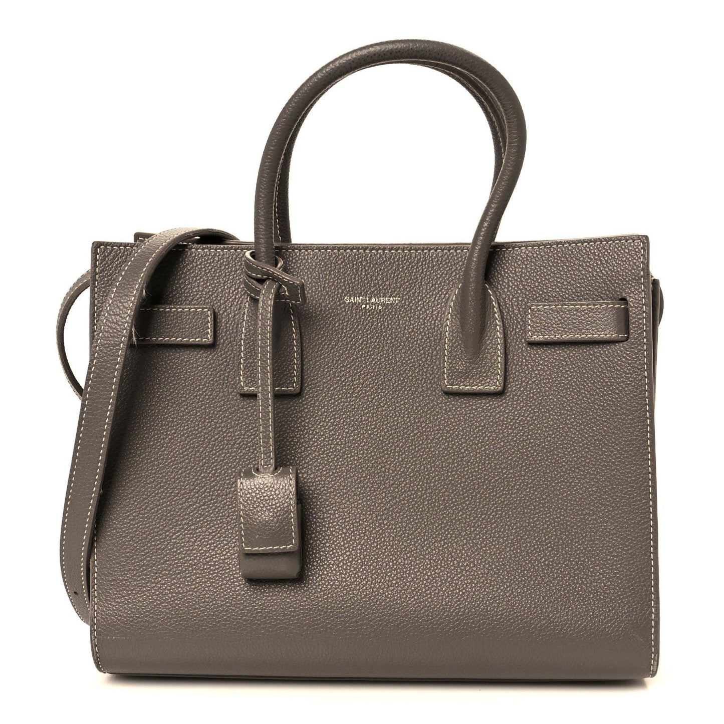 Saint Laurent Grained Calfskin Topstich Baby Sac De Jour Grey