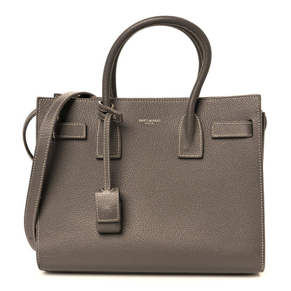 Saint Laurent Grained Calfskin Topstich Baby Sac De Jour Grey