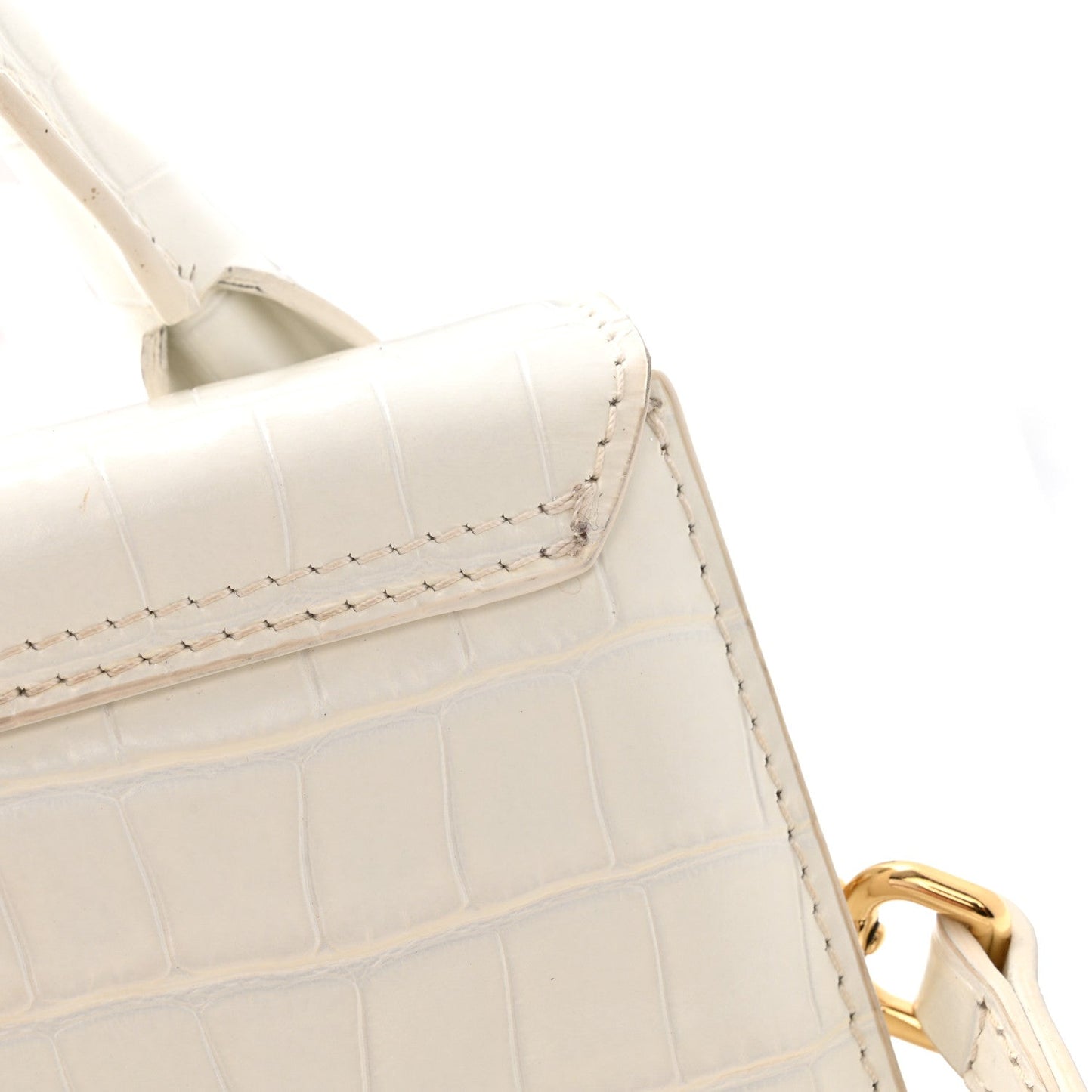 Jacquemus Calfskin Crocodile Embossed Le Chiquito Long White