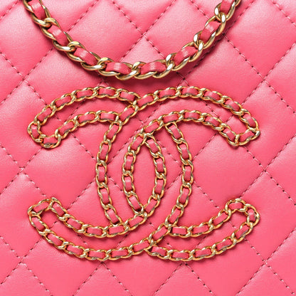 Chanel Calfskin Quilted Small CC Chain Accordion Tote Pink