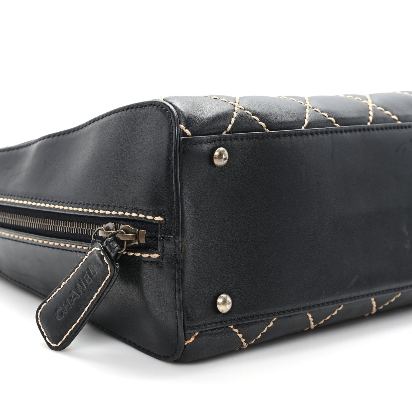 Chanel Calfskin Wild Stitch Vertical Top Handle Bag Black