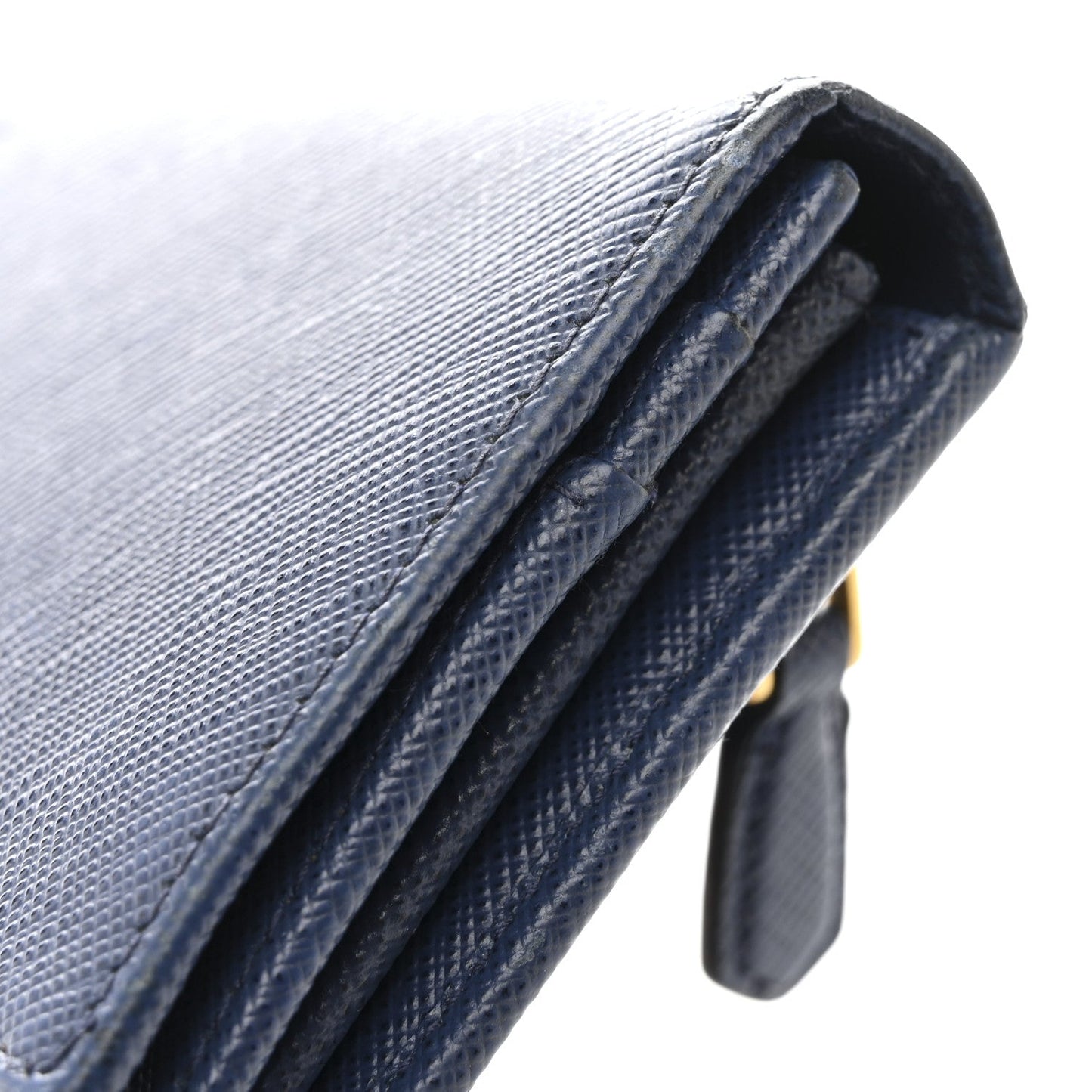 Prada Saffiano Metal Bar Continental Flap Wallet Bluette
