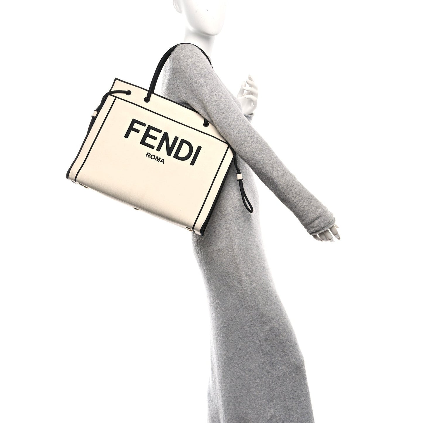 Fendi Canvas Logo Large Shopping Tote Grezzo Black