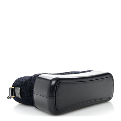 Chanel Tweed Calfskin Quilted Medium Gabrielle Hobo Black Blue