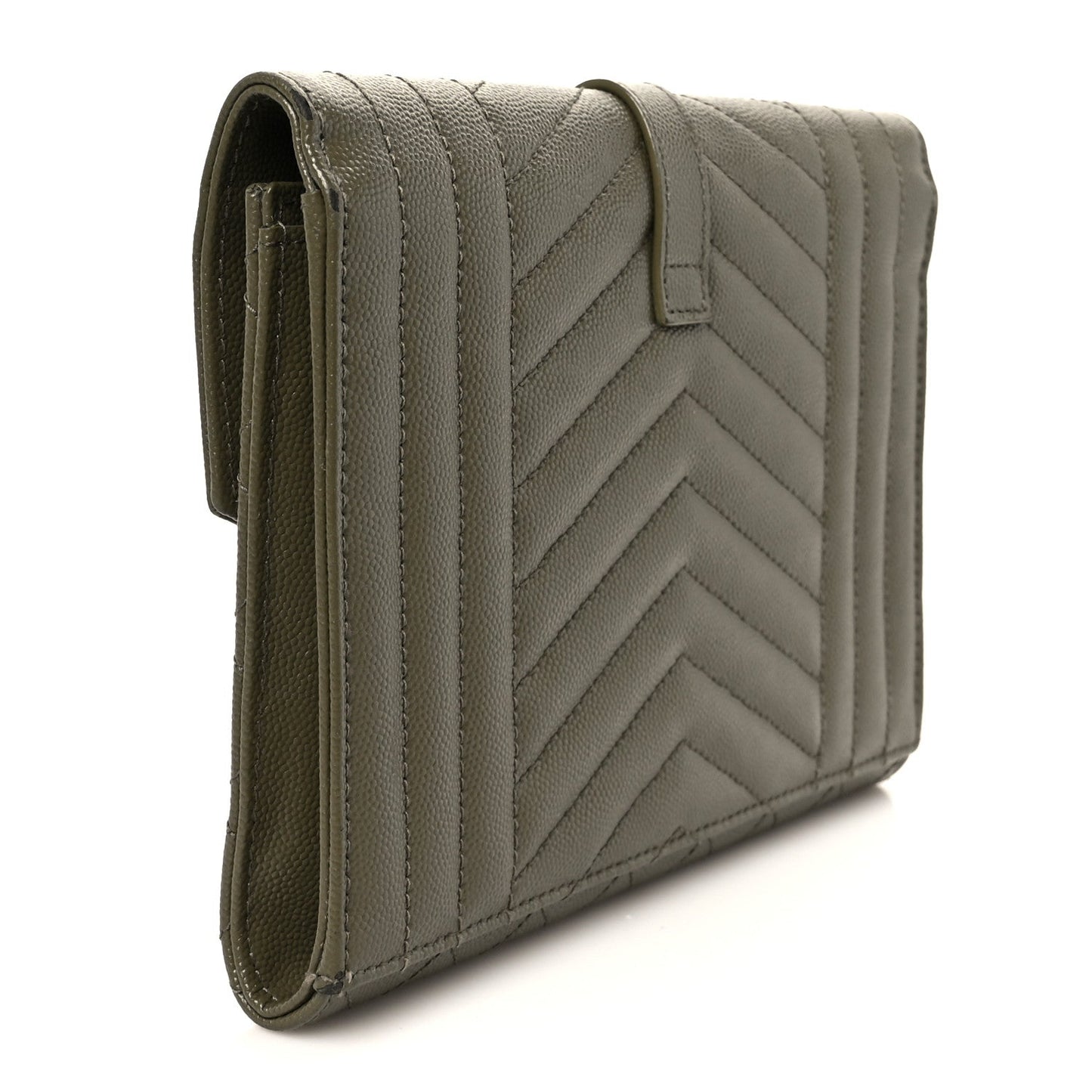 Saint Laurent Grain De Poudre Textured Mixed Matelasse Triquilt Monogram Clutch Vert Kaki