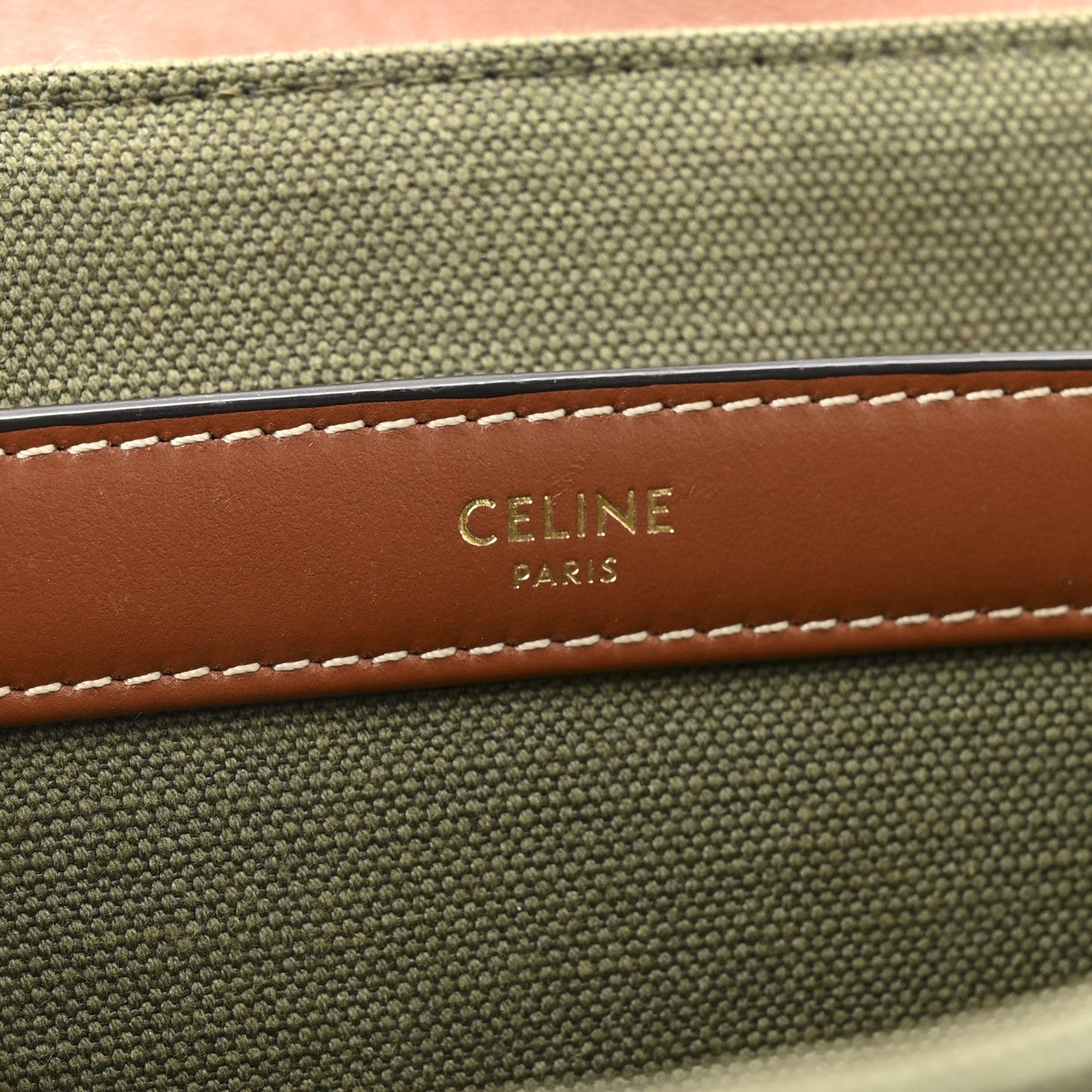 Celine Canvas Calfskin Medium Soft 16 Top Handle Bag Khaki Tan