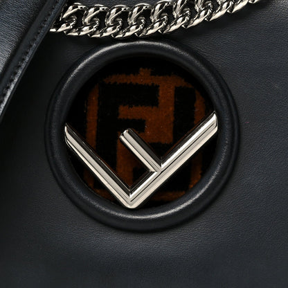 Fendi Vitello Century Velvet F is Fendi FF Small Kan I Shoulder Bag Black Tobacco
