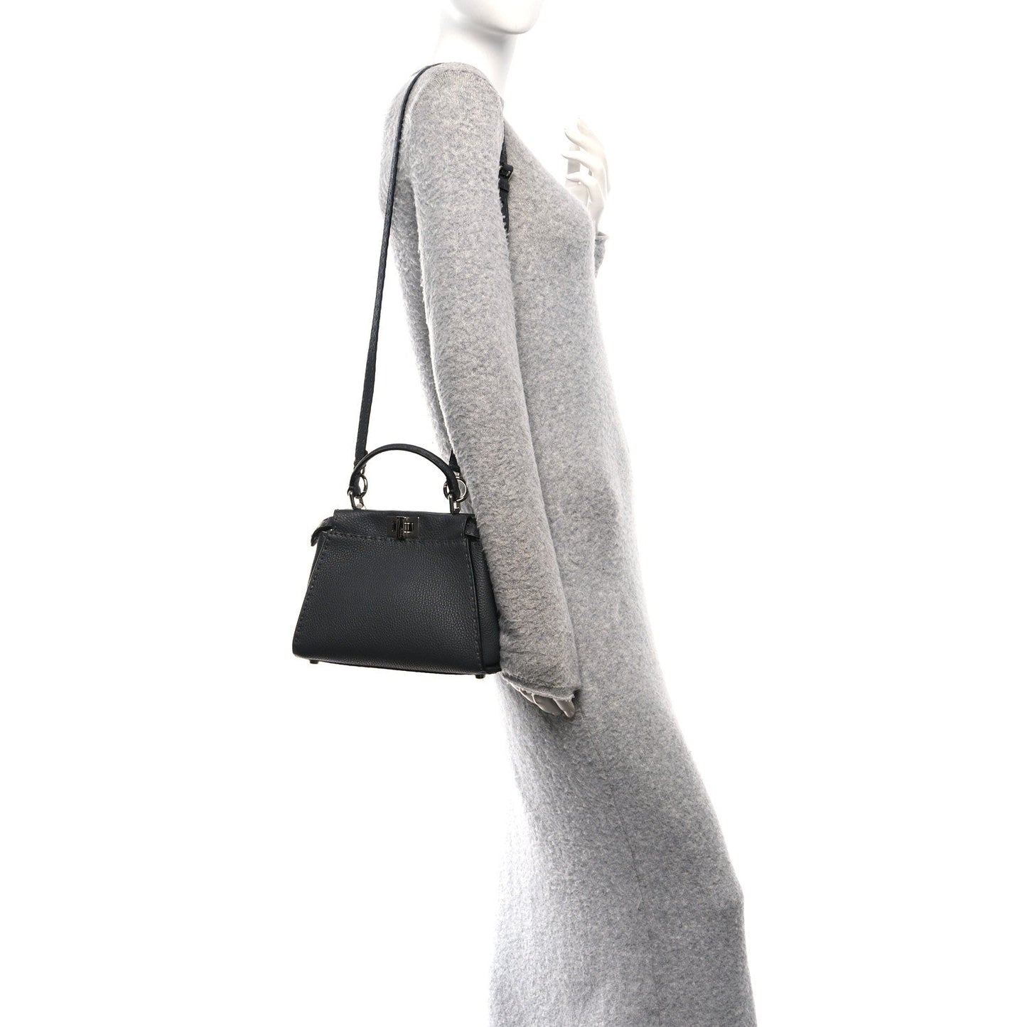Fendi Cuoio Romano Selleria Bi-Color Mini Peekaboo Iconic Satchel Asfalto Latte