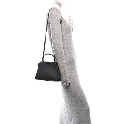 Fendi Cuoio Romano Selleria Bi-Color Mini Peekaboo Iconic Satchel Asfalto Latte