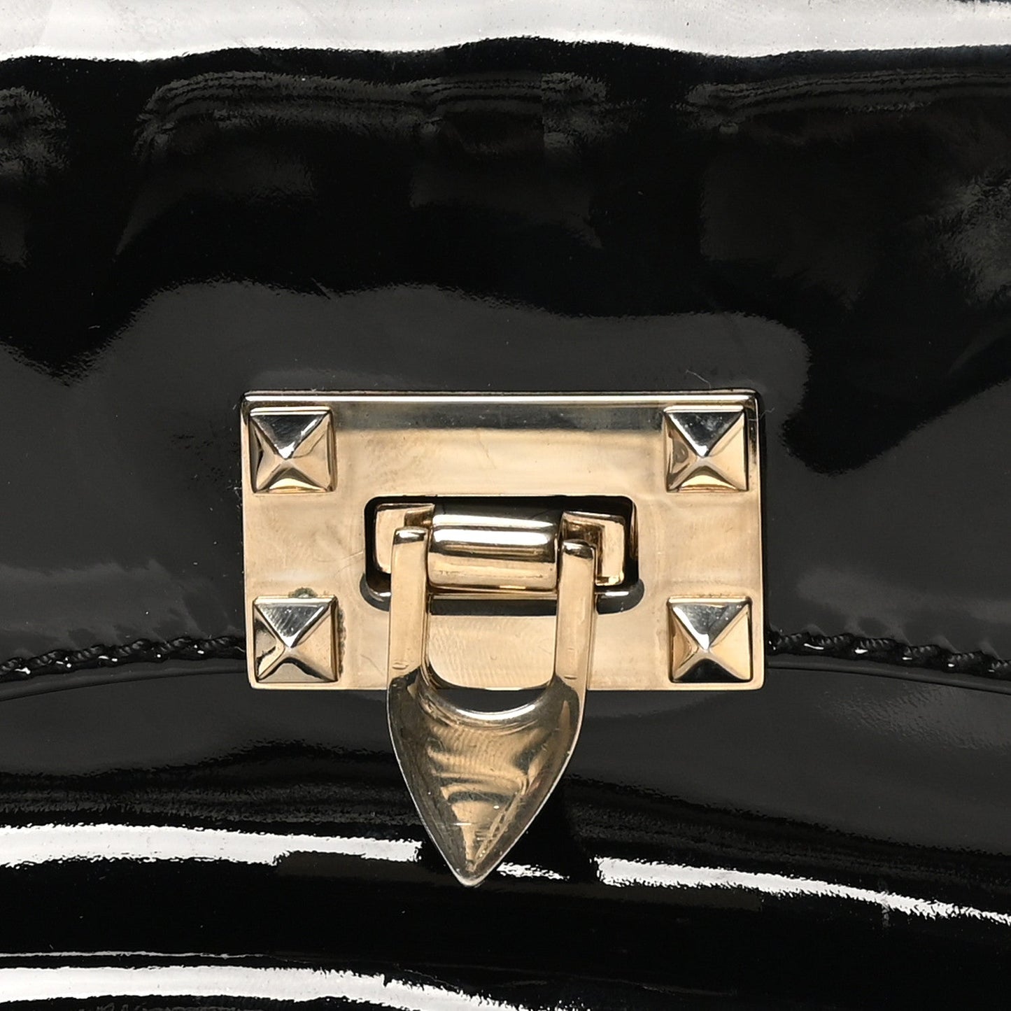 Valentino Garavani Patent Rockstud Flip Lock Flap Black