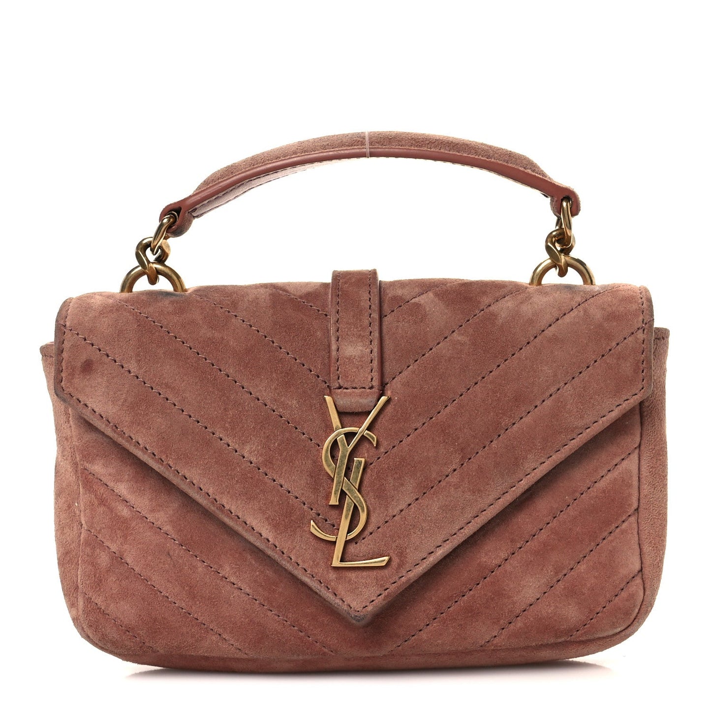 Saint Laurent Suede Matelasse Chevron Monogram Mini College Bag Barely Pink