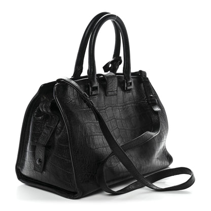Saint Laurent Calfskin Crocodile Embossed Small Monogram Cabas Black