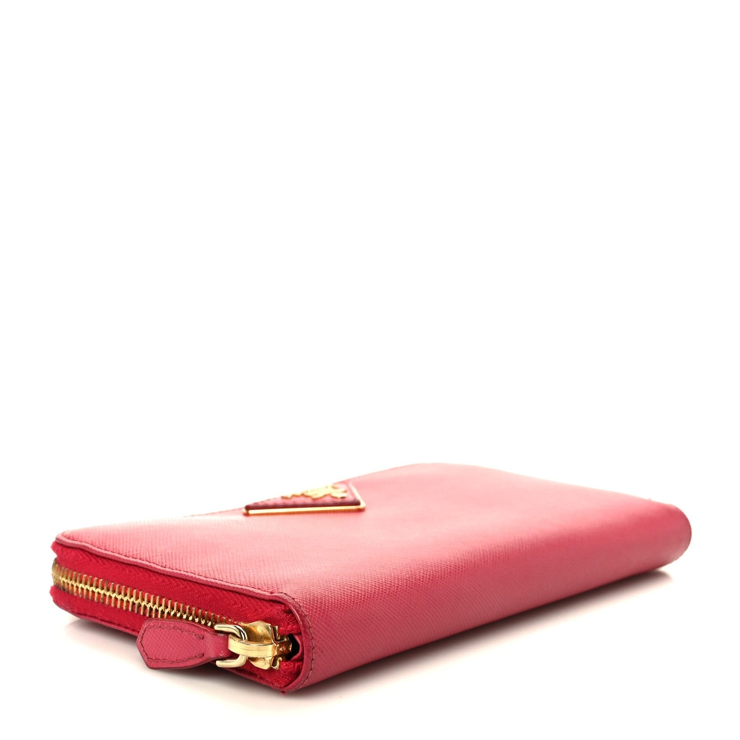 Prada Saffiano Triangle Zip Around Wallet Peonia
