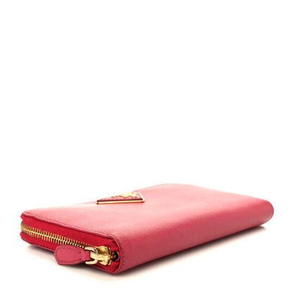 Prada Saffiano Triangle Zip Around Wallet Peonia