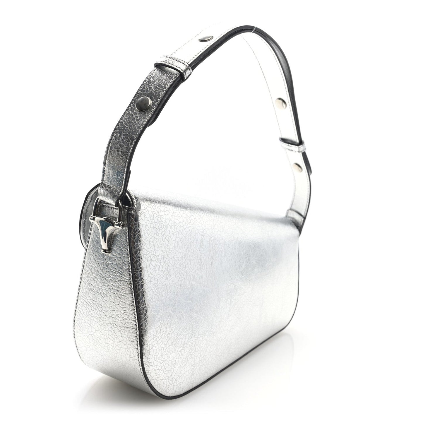 Gucci Metallic Demetra Small Horsebit 1955 Asymmetric Shoulder Bag Silver
