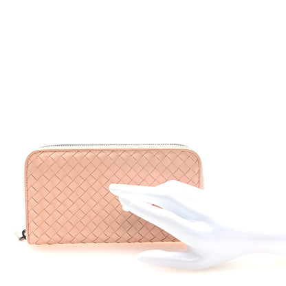 Bottega Veneta Nappa Intrecciato Zip Around Wallet Flamingo