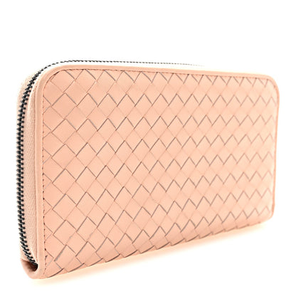 Bottega Veneta Nappa Intrecciato Zip Around Wallet Flamingo