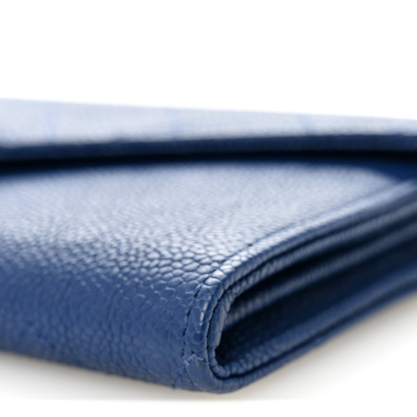 Chanel Caviar Quilted CC Box Gusset Flap Wallet Blue