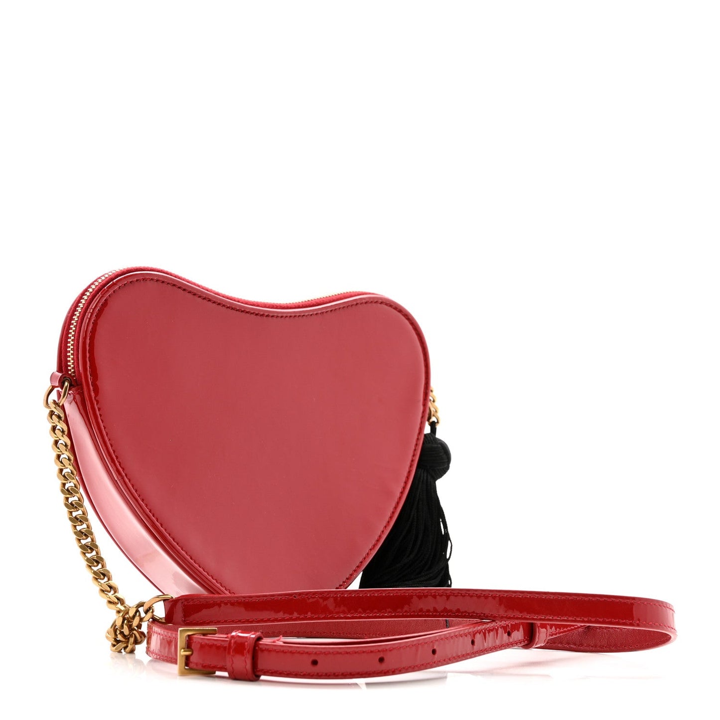 Saint Laurent Patent Heart Monogram Crossbody Red