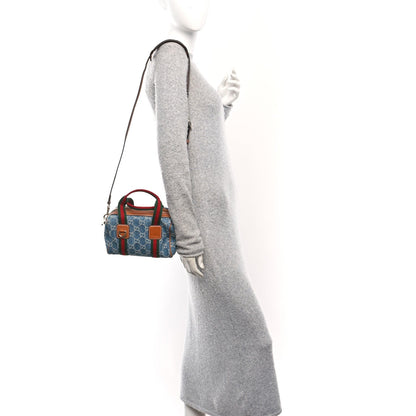 Gucci GG Denim Calfskin Web Mini GG Top Handle Bag Light Blue White