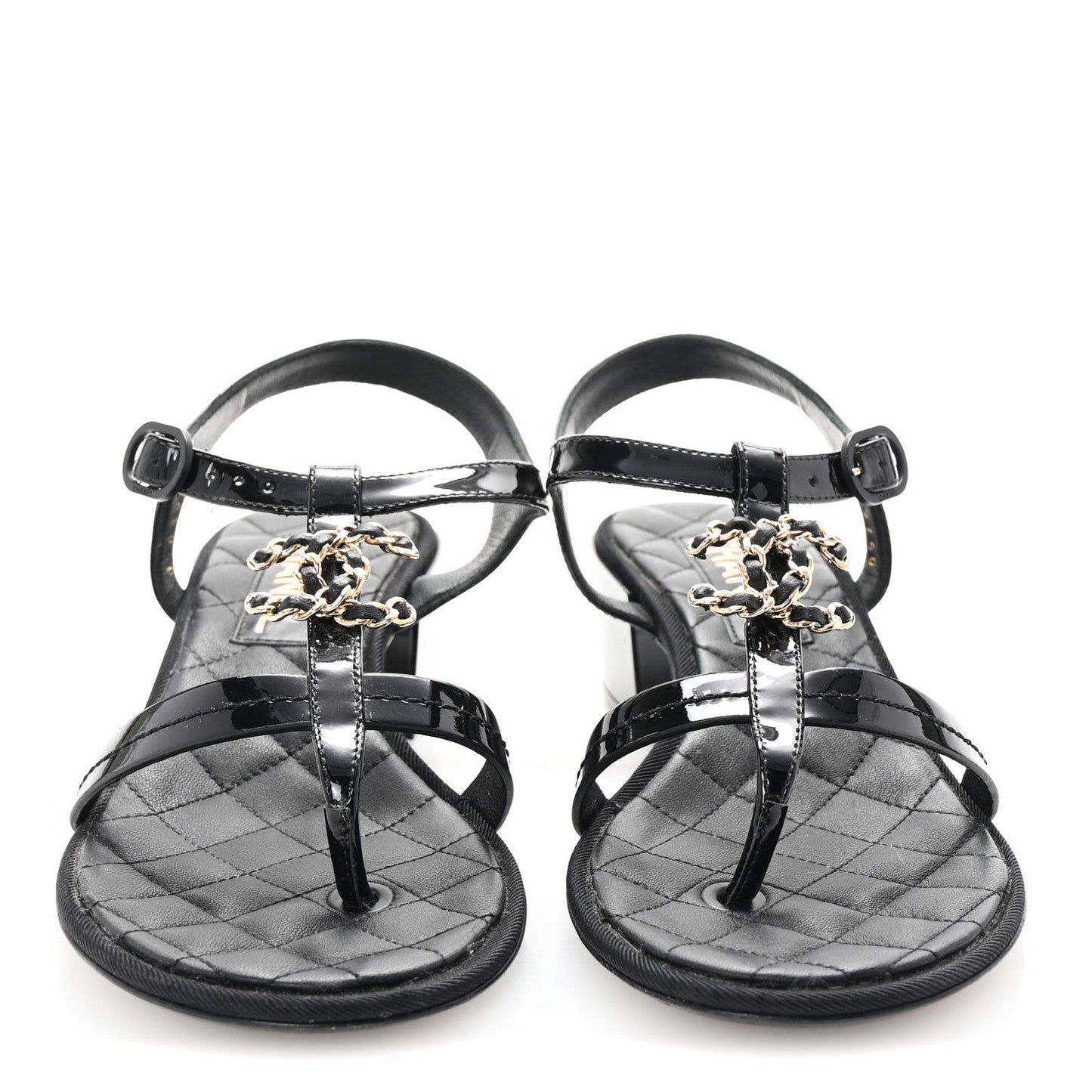 Chanel Patent CC Logo Thong Sandals 37 Black