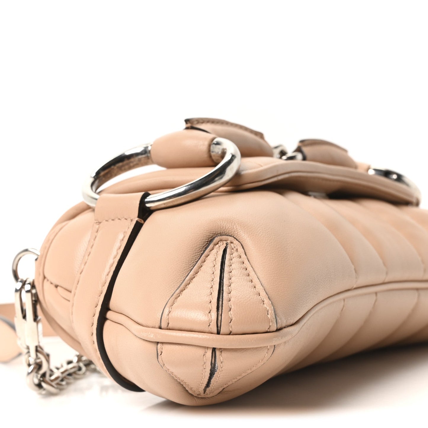 Gucci Nappa Vertical Matelasse Small Maxi Horsebit Chain Shoulder Bag  Rose Beige